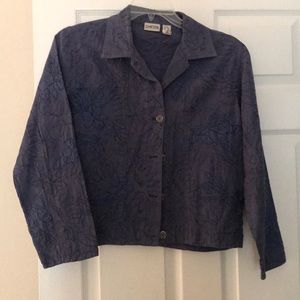 Chico’s blue embossed pattern jacket, size 1